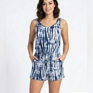 REORIA Blue White Tie Dye Sleeveless Romper Jumpsuit Size M